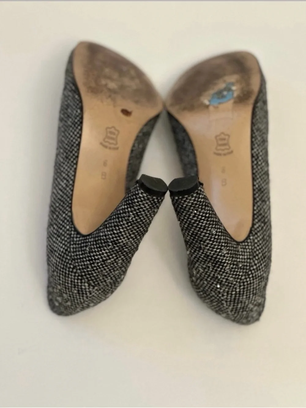 Bottega Veneta heels*Studded Tweed Block Heel Pumps - Black & White*Sz 6*VTG*